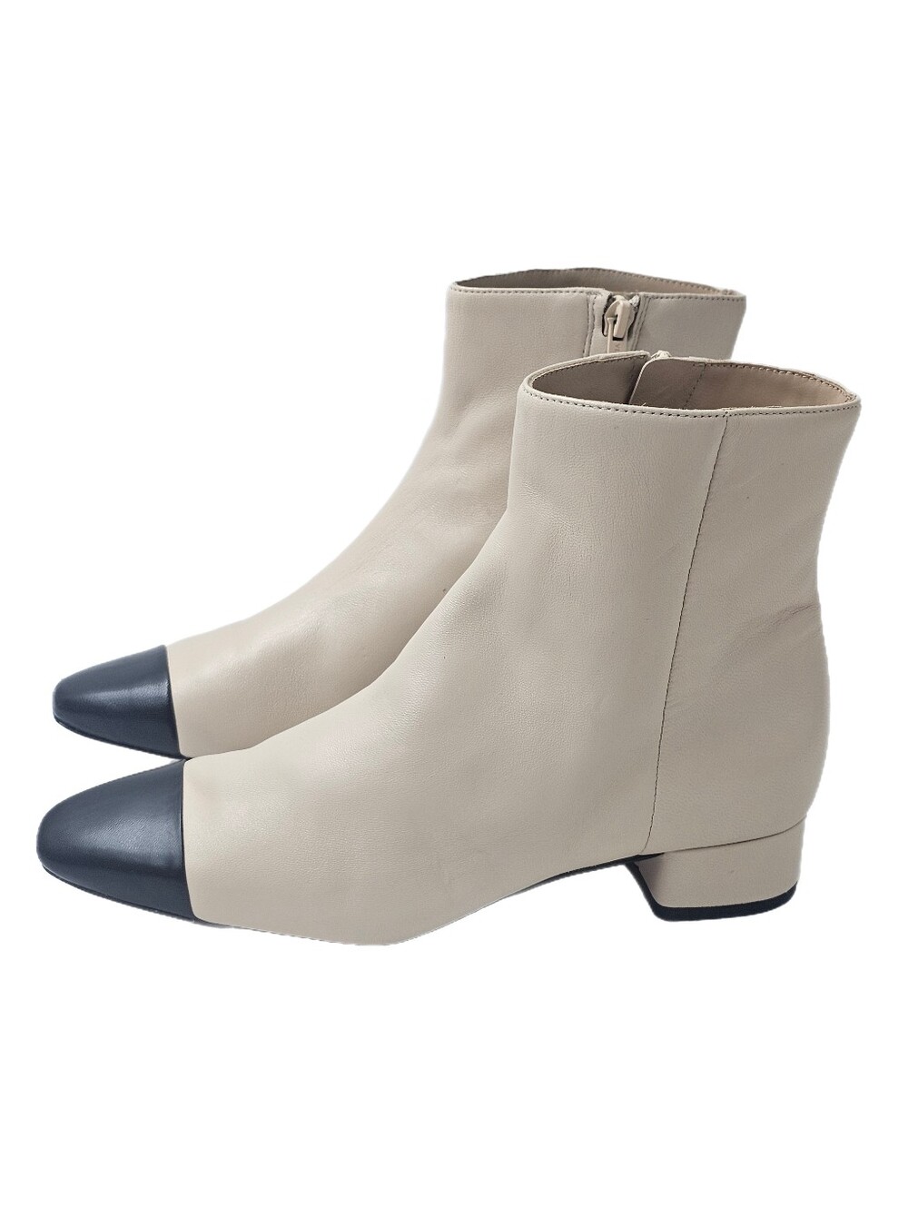 Veronica Beard Cecile Cap-Toe Boots Left 6.5 Right 7 Mismatched Ecru Black NWOB